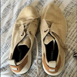 Absolutely fab sneakers -worn once-tan canvas with rope ties 7.5-Merrill